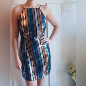 Altered state Multicolor Sequin Striped cocktail Dress. Size small